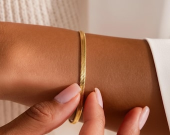 Dainty Gold Snake Chain Bracelet, Herringbone Chain Bracelet, Minimalist Jewelry, Perfect Gift For Her