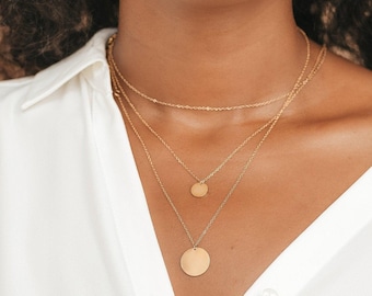 Zierliche Gold Layered Halskette Set von 3, Schlichte Kette und Plättchen Halsketten, Minimalistischer Schmuck für die Schichtung, Perfektes Geschenk für Sie