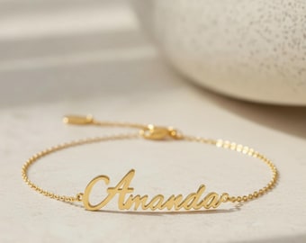 Custom Name Bracelet, Personalized Gold Script Name Bracelet, Minimalist Jewelry, Perfect Gift For Her
