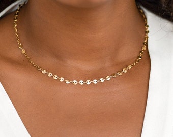 Gargantilla de cadena de disco de oro delicado, collar minimalista con monedas, ideal para el día a día, el regalo perfecto para ella.