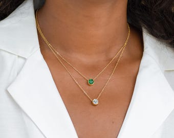 Delicado collar de oro con piedra natal, colgante de topacio azul con bisel, collar solitario minimalista, joyería para el día a día, regalo para ella