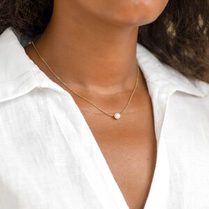 Tiny Pearl Necklace For Her, Floating Single Pearl Choke, Bridesmaid Necklace Gift, Everyday Necklace, Gold Minimalist Jewelry Gift for mom - Grace & Gift