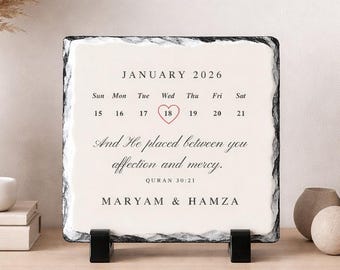 Personalized Muslim Marriage Slate Plaque-Islamic Wedding Gift for Couple-Nikkah Gift-Husband Wife Present-Islamic Engagement-Nikkah Mubarak