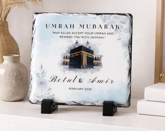 Personalized Umrah Mubarak Slate Plaque – Islamic Keepsake Gift- Hajj Mubarak-Kaaba Medina-Ramadan Eid Mubarak-Muslim Present-Customized