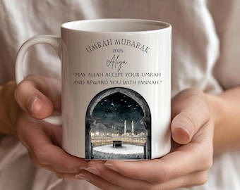 Personalized Umrah & Hajj Mugs -Custom Islamic Pilgrimage Mug-Kaaba With Name-Umrah Mubarak-Hajj Mubarak-Muslim Gift For Women-Girls-Friends