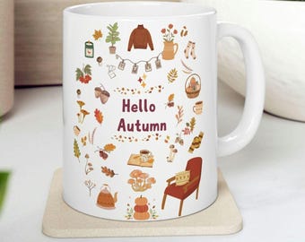 Diseño PNG para taza de otoño: Hola calabaza, diseño de acuarela (11 oz, 15 oz)