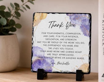 Placa de agradecimiento personalizada con soporte para enfermera - Recuerdo entrañable - Regalo personalizado para enfermera