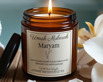 Personalized Umrah Mubarak Soy Candle Gift-Umrah Hajj Gifts For Women-Family-Friends-Ramadan Eid Gifts