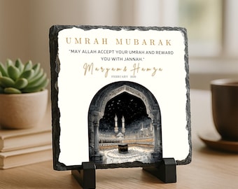 Umrah Mubarak Slate-Islamic Couple Gift-Personalized Umrah & Hajj Mubarak Stone Plaque-Kaaba-Islamic Umrah Gifts For Family-Friends-Women