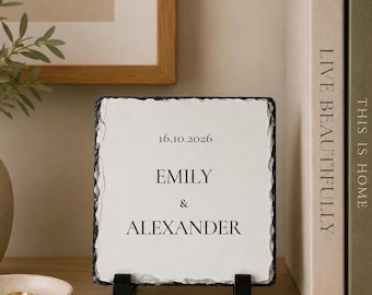 Custom Couple Stone Sign with Stand,Personalized Wedding Slate Plaque, Couple Names & Save Date, Engagement Newlyweds Present,Married Gift