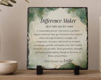 Personalized Difference Maker Stone Plaque, Custom Definition Sign, Appreciation Gift for Mentor Boss Coworker Leader, Thank You Keepsake