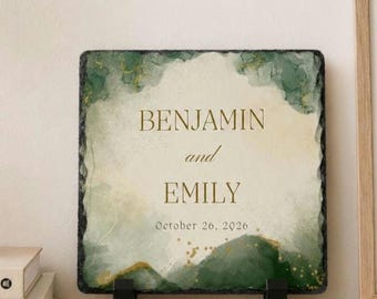 Personalized Wedding Date Stone Plaque, Custom Couple Name Sign, Wedding Decor, Engagement Gift, Bride Groom Keepsake, Married Calendar