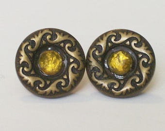SPICE BAZAAR- Button Earrings - Faux Vintage Jewelry