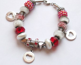 100% PURE LOVE - European Style Beaded Charm Bracelet - Valentine's Day Jewelry