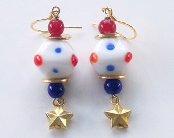 Party In The USA - Patriotic Dangle Earrings -Fun Summer Jewelry