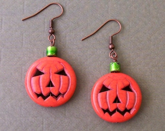 Jack O Lantern Earrings, Pumpkin Earrings, Halloween Jewelry, Fall Jewelry