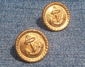 ANCHORS AWEIGH  - Vintage Brass Button Earrings -Repurposed