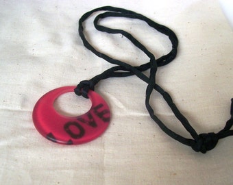 LOVE Necklace - Donut Pendant & Silk Cord - Retro Early 90's Vibes