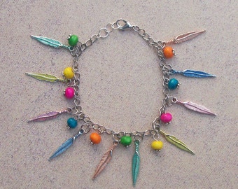 FESTIVAL Boho Feather Charm Bracelet - Hippie Jewelry