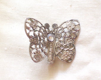 Vintage Filigree Butterfly Pin Brooch with Rhinestone