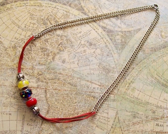 LA MEZCLA - Mixed Materials Necklace in Primary Colors - Cololmbian Ecuadorian Venezuelan Flag