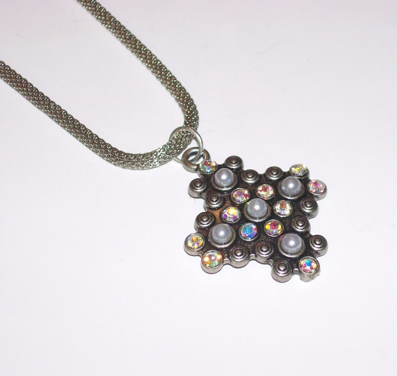 GLINDA Sparkly Industrial Pendant Necklace with Mesh Chain Unique Fantasy Jewelry image 2