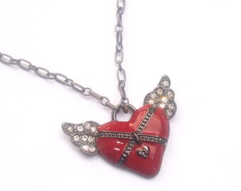 WINGS OF LOVE - Winged Heart Necklace - Goth Industrial Jewelry