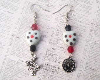 LATE AGAIN Mismatched Dangle Earrings - Inspired by Alice in Wonderland