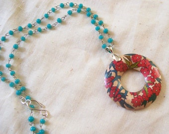 Jardin-Flower pączek wisiorek naszyjnik w/zroszony Chain-Boho retro wiosna Biżuteria