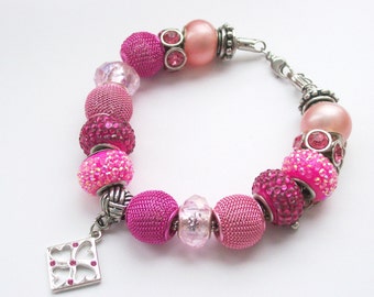 PINK POWER - European Style Beaded Charm Bracelet - Valentine's Day Jewelry