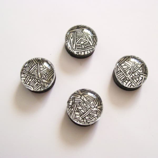 Black & White Tribal Glass Bubble Marble Magnets - Set of 4 - Home Office School Decor