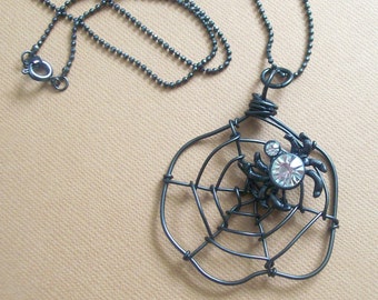 ON THE WEB - Spider Web Necklace - Goth Halloween Jewelry