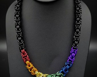 Pride Chainmaille Byzantine Necklace - Black/Rainbow - Handmade