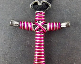 Striped (Two Color) Horseshoe Nail Cross Necklace