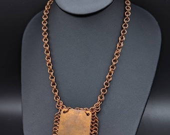 Torched Shield Necklace - Bronze Chainmaille - Reversible