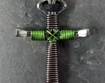 Two Toned Horseshoe Nail Cross Necklace
