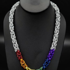 Pride Chainmaille Byzantine Necklace - White/Rainbow - Handmade