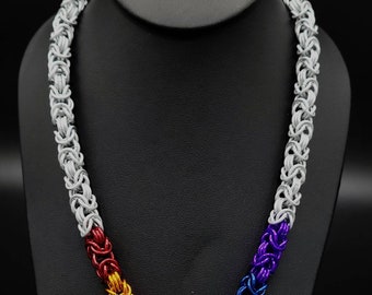 Pride Chainmaille Byzantine Necklace - White/Rainbow - Handmade