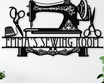 Custom Sewing Machine Metal Wall Decor, Personalized Craft Room Decor, Sewing Gifts, Quilting Sign, Sewing Room Name Sign, Gift For Grandma