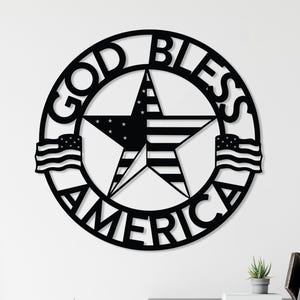 God Bless America Metal Wall Sign, 4th of July Gift, American Flag Military Decor, Patriotic Wall Decor Gift, Independence Day Wall Sign
