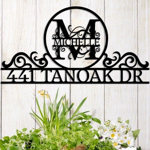 Letrero de pared metálico con monograma de apellido personalizado, letrero de dirección familiar personalizado, regalo con letra de apellido, monograma de metal, letrero de dirección de regalo