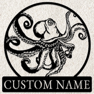 Custom Octopus Metal Wall Art, Personalized Sea Life Nautical Decor, Octopus Lover Gift, Coastal Boho Home Decor, Unique Ocean Gift Idea