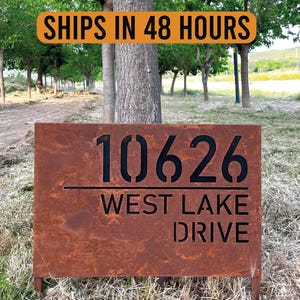 Sign on Stakes, Address Sign, Large House Sign, House Numbers,Commercial Signage,Custom Address Sign with Stakes,Yard Address Sign,Rust Sign
