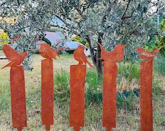 Rusty Sparrows Decor, Metal Rusted Birds Fence Toppers, Outdoor Rusted Steel Art, Bird Lovers Gift, Garden Rusty Birds Decor, Gardeners Gift