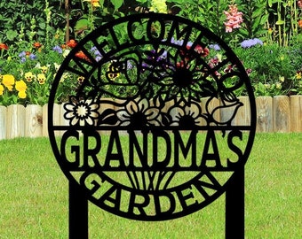 Personalized Flowers Metal Garden Sign with Stake, Mom Gift Garden Stake, Custom Garden Decor, Metal Yard Sign, Custom Gardening Yard Decor