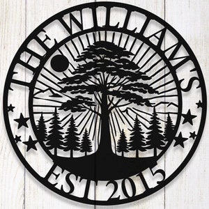 Cartello personalizzato con nome della baita a tema montagna, decorazione personalizzata per esterni con nome della famiglia, arte in metallo per montagne e foreste, cartello in metallo personalizzato per baita