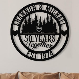 Cartello da parete in metallo con nome di famiglia personalizzato, cartello con nome di famiglia personalizzato, cartello in metallo con nome di famiglia, regalo, arredamento per la casa a tema foresta, nome di famiglia in stile fattoria
