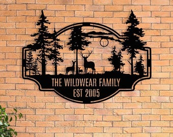 Customized Deer Forest Metal Cabin Sign, Deer Hunter Gift, Personalized Metal Family Name Sign,Wildlife Deer Decor Gift,Outdoor Hunting Sign