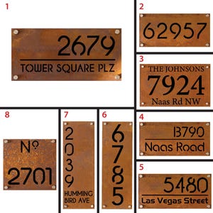 Plaque d'adresse personnalisée en métal rouillé, Plaque de numéro de maison extérieure, Plaque d'adresse en couleur corten, Plaque d'adresse moderne, Cadeau de numéro de maison personnalisé