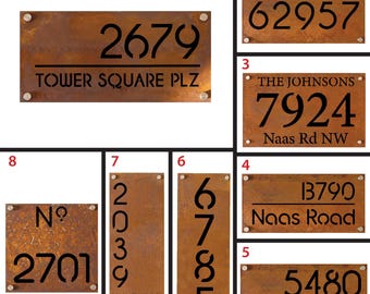 Plaque d'adresse personnalisée en métal rouillé, Plaque de numéro de maison extérieure, Plaque d'adresse en couleur corten, Plaque d'adresse moderne, Cadeau de numéro de maison personnalisé